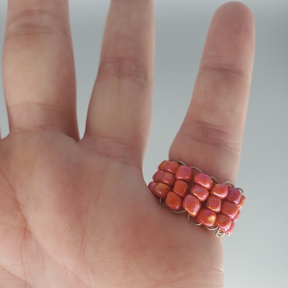 Red & Seagreen Swarovski Beaded Ring - Picture 5 of 10